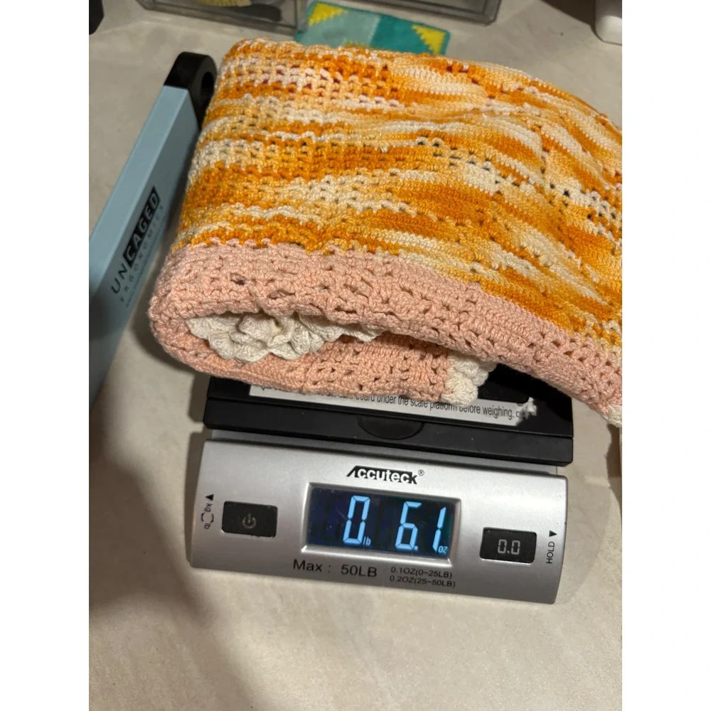 Vintage Handmade Crochet Table Runner Multi‎ Color Striped Scalloped Edge 33x13